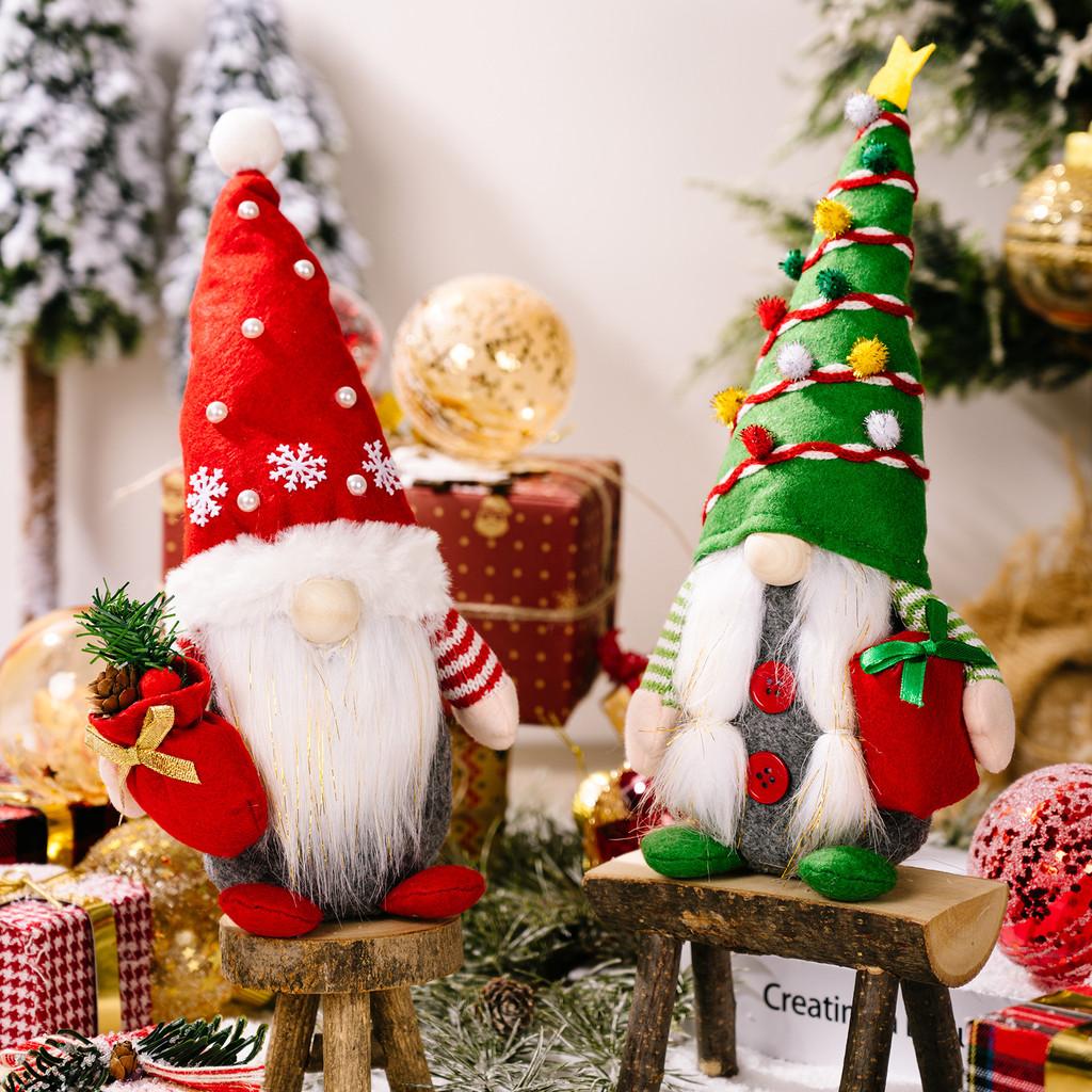 Cute Green Red Christmas Hat Gnome Doll With Snowflake Design For Cheer Seasonal