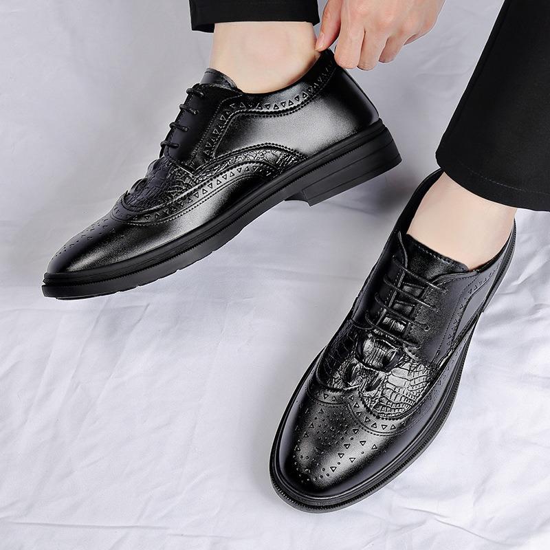 New Spring Men's Shoes Business Casual British Brock Leather Shoes Men's Wedding Shoes