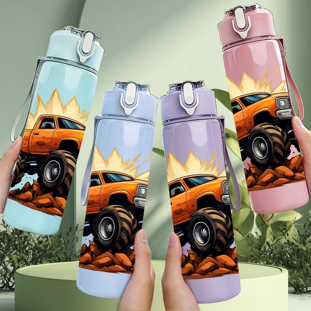 1PC Mud Monster Truck Offroad Print 750ml Color Plastic Sports Water Bottle Leakproof Flip Straw Lid Suitable for Sports Office Home Use