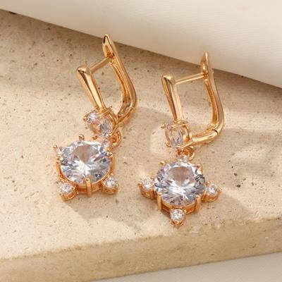 1 Pair Fashion Round Dangle Earrings for Women Cubic Zirconia Earring Jewelry Wedding Party Accessories