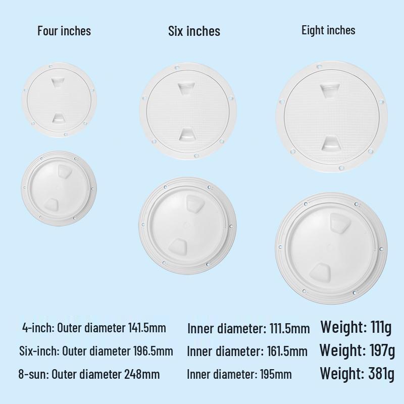 Marine ABS Sealed Round Deck Hatch Cover - 4/6/8 Inch, White/Black, Durable