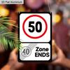 2D Flat, 1pc Vintage 50th Birthday Aluminium Sign "40 Zone Ends, 50 Speed Limit"- 8"x12" Rustic Birthday Party Decor, Funny Over-the-Hill Wall Art