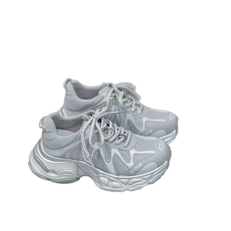 Leather Thick-soled Mesh Breathable Dad Shoes Women's Summer New Color Matching Increases Comfort Casual Shoes Tide