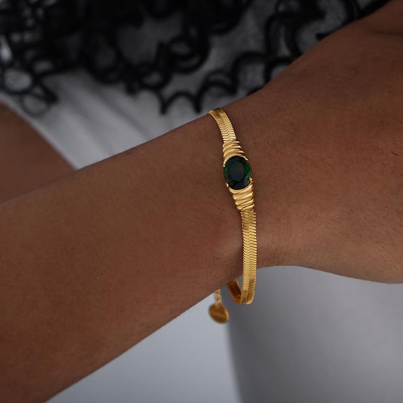 

Водонепроницаемый и не выцветающий набор из нержавеющей стали с цирконом, геометрический, ретро, инкрустированный разноцветным стеклянным камнем, ожерелье и браслет, набор для девочек