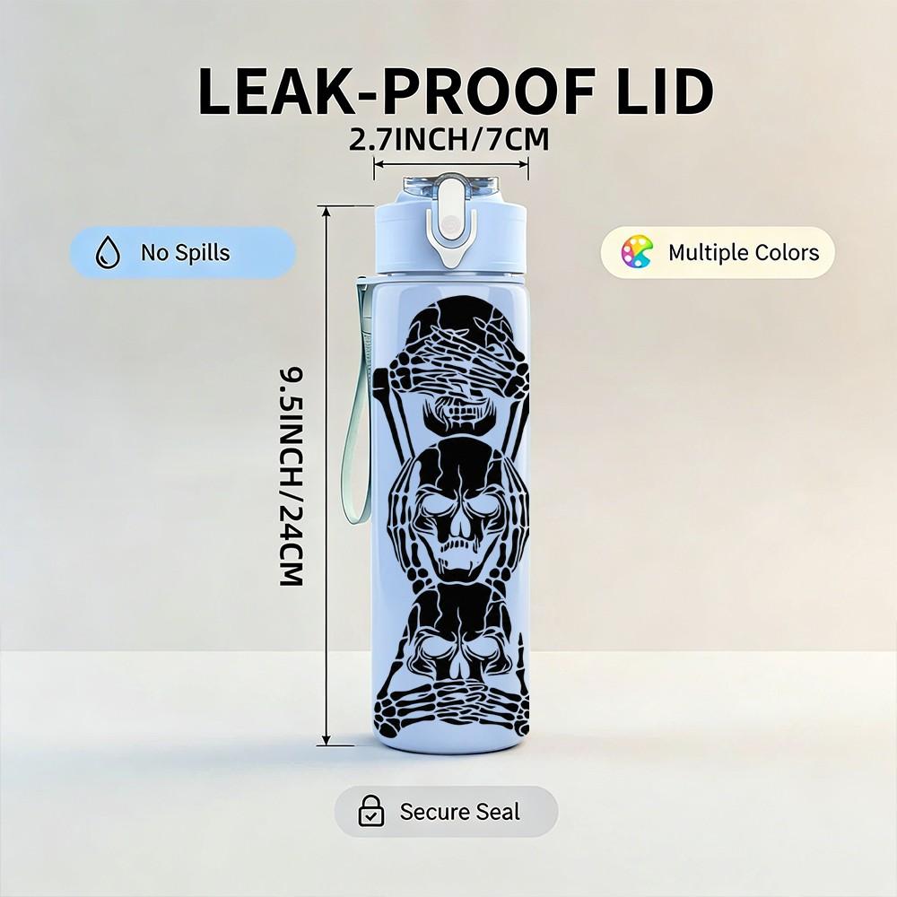 1PC Sugar Skull Skeleton Statue 750ml Color Plastic Sports Water Bottle Leakproof Flip Straw Lid Suitable for Sports Office Home Use