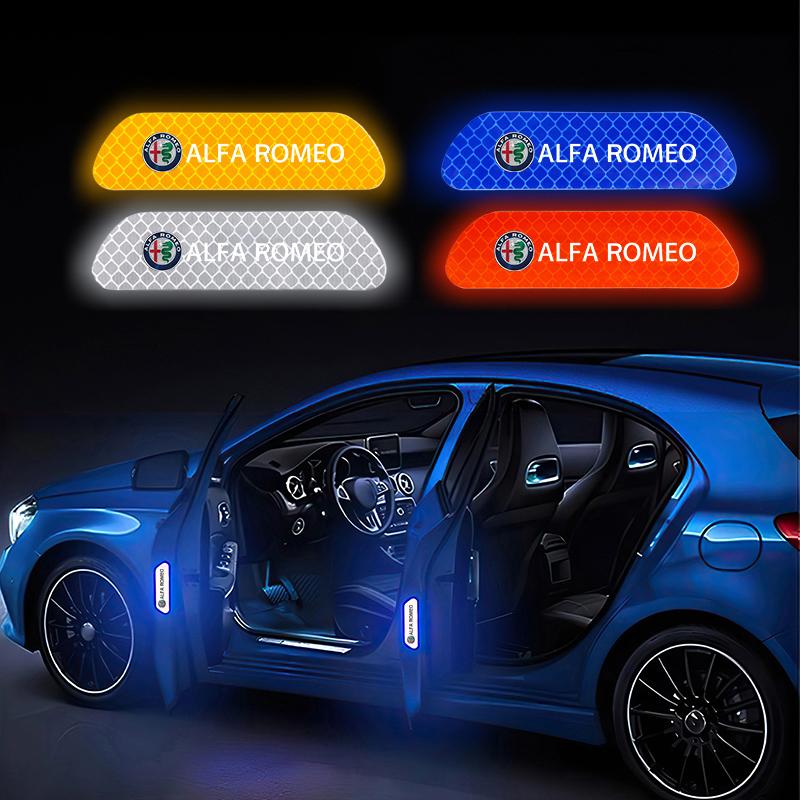  DCQFJ1 4PCS Car Stickers Door Opening Reflective Warning Sticker For Alfa Romeo Giulia Stelvio Giulietta 156 159 147 Mito Tonale Brera