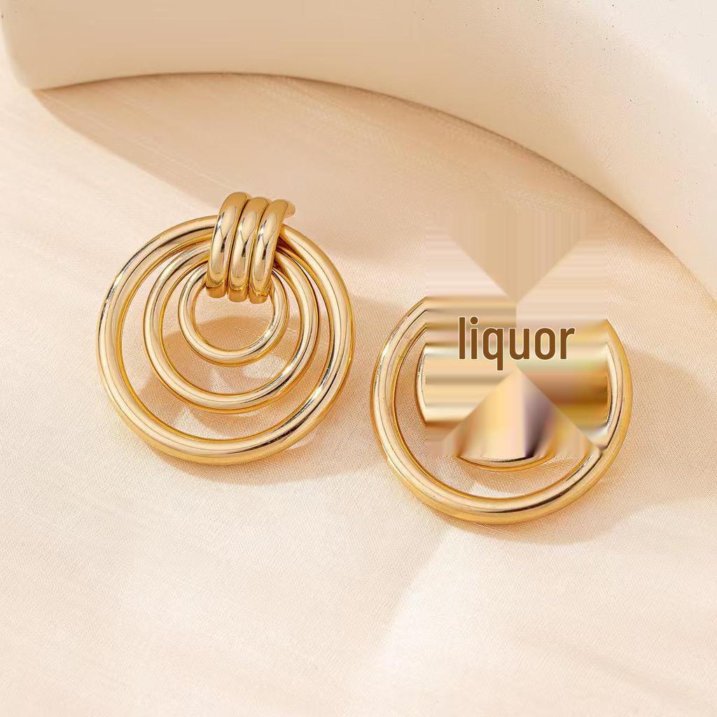 European-American Geometric Twist Circle Earrings – Stylish, Multi-layered, and Versatile
