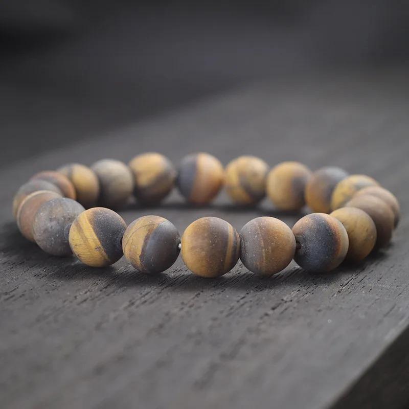 Natural Matte Tiger Eyes Stone Bracelet Men Minimalist 4/6/8/10/12mm Beaded Braclet Homme Uranus Brazalete Gift For Him
