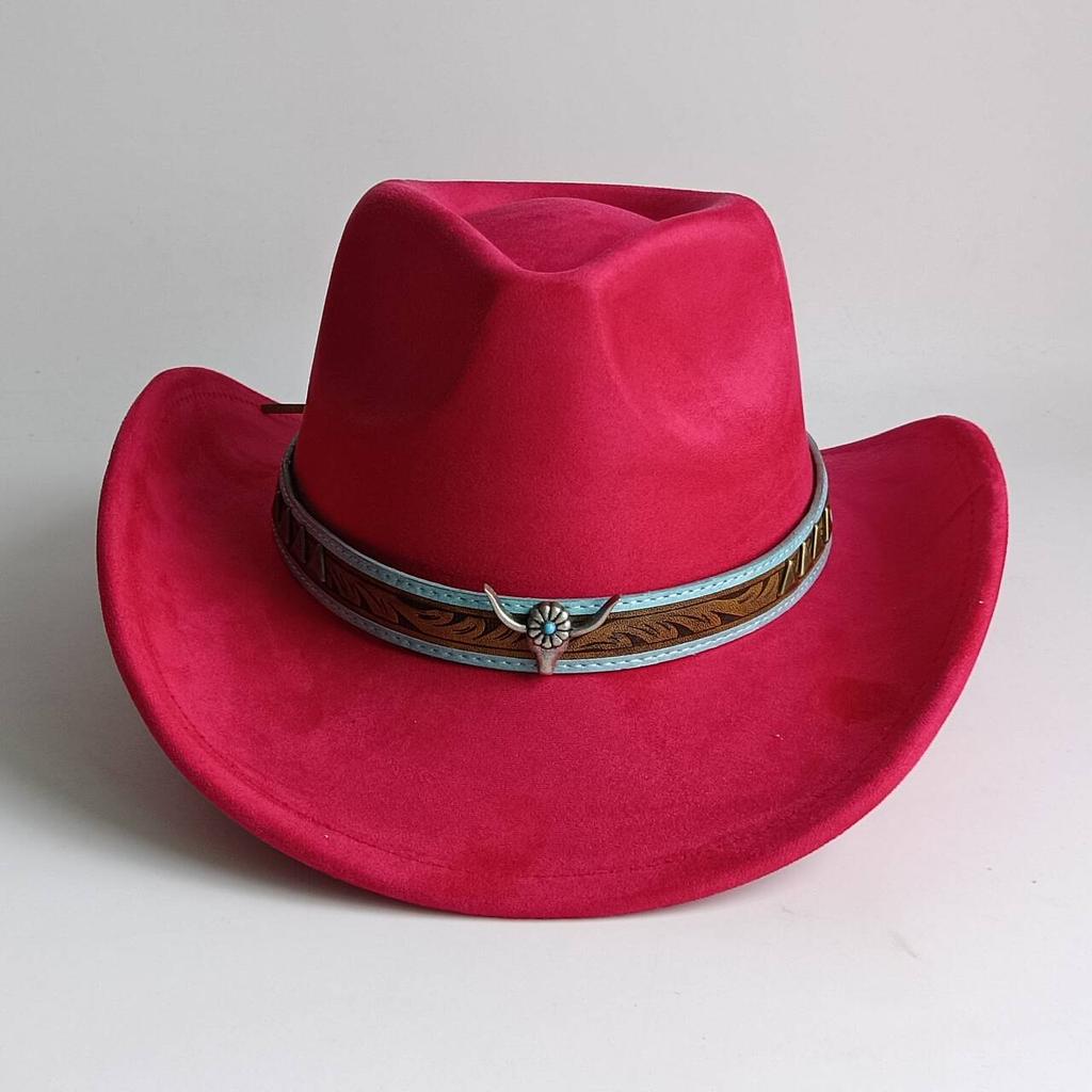 Cappello da Cowboy in Camoscio Accessori Testa di Toro Asta Larga Cappello da Rancher Autunno e Inverno per Uomini e Donne Cappello Jazz Classico Sombrero