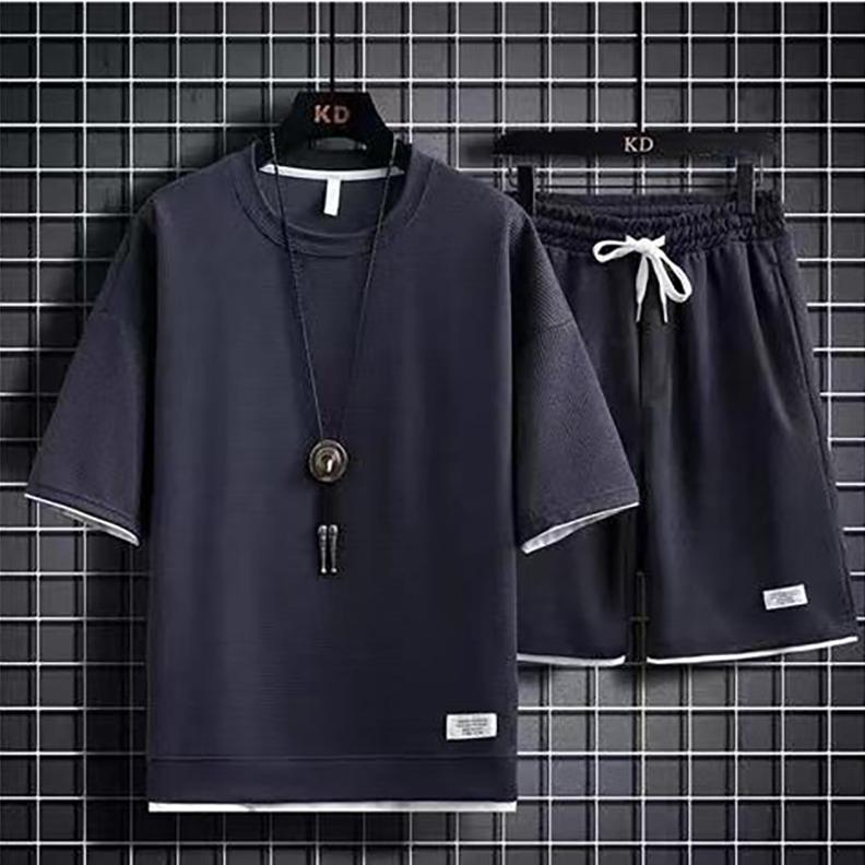 Men's Summer Casual T Shirt Shorts Men's Tracksuit Solid Color Tracksuit Loose
