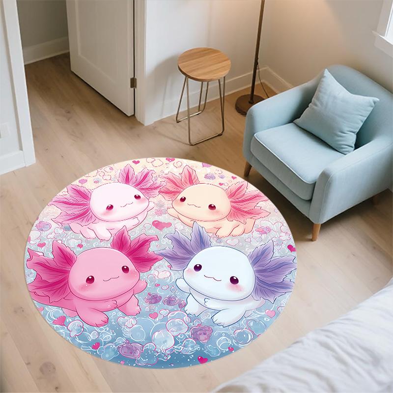 Tappeto Rotondo Axolotl e Camaleonte, Tappeto per Soggiorno Camera da Letto Divano Sala Giochi Decorazione, Tappetino Antiscivolo