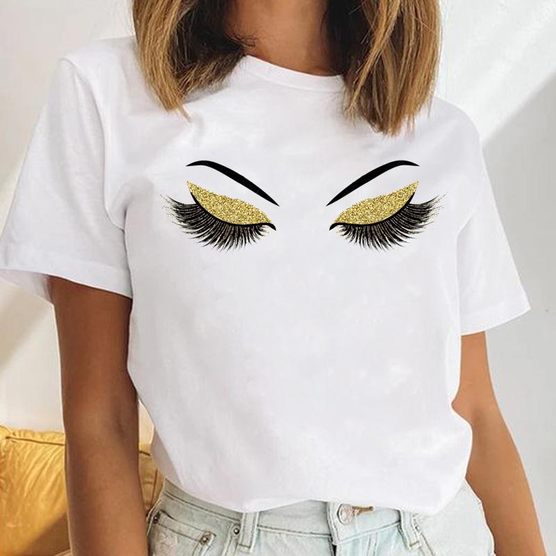 90s Tee Top Summer Women Trend Style Lashes Trend Print Fashion T-shirt Female Clothing Casual Short Sleeve Lady Graphic T-shirt