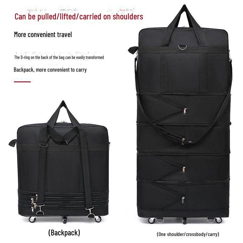 Bolsa de viagem dobrável de tecido Oxford xadrez de grande capacidade com rodas
