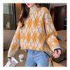Navava Men Casual Argyle Mock Neck Long Sleeve Knit Top Nk2394
