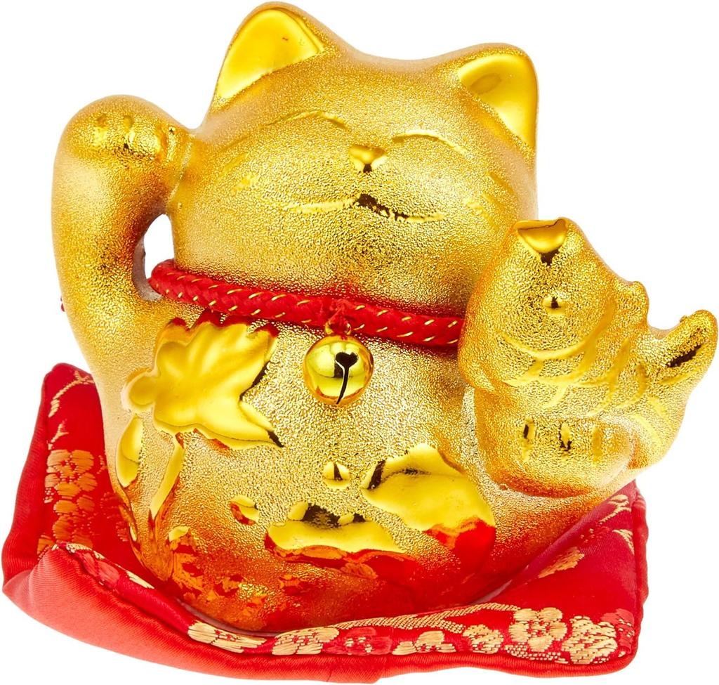 Porcelain Good and Golden x x Ale-net Ornament, Luck, Fortune, Fortune, Maneki-neko (Red Snapper) Figurine, 6.8 9.7 8.8cm (H)