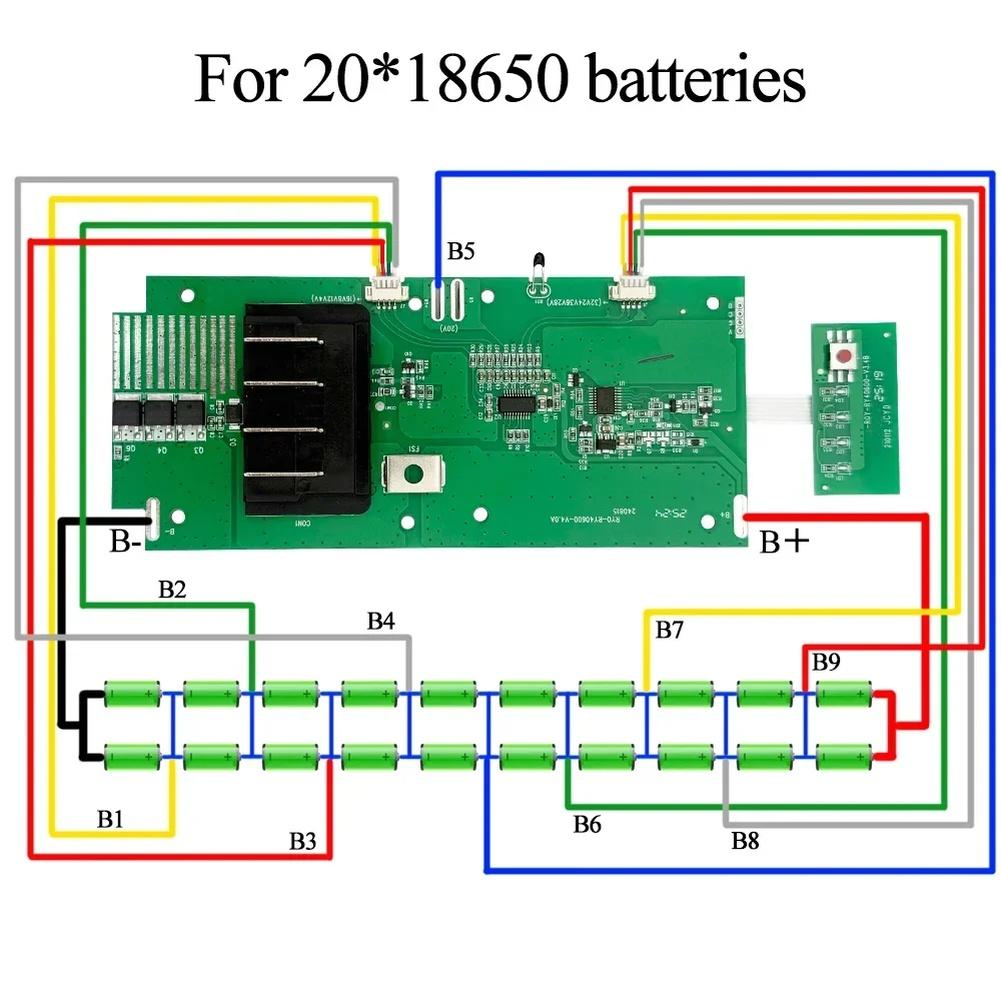 For Compatible Tool 40V Battery Protection Board OP4040 with Plastic Case Holding 20 Li Ion Cells and Protection PCB