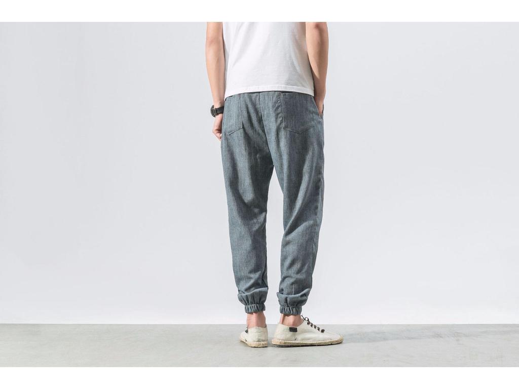 2025 Summer Plus Size Men's Linen Harem Pants - Japanese & Chinese Style