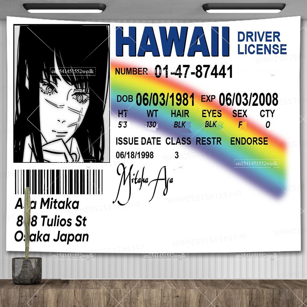 Asa Mitaka ID Flag Hawaii Driver License Wall Hanging Tapestry Funny Anime Tapestries Aesthetic Room Decoration Art Posters