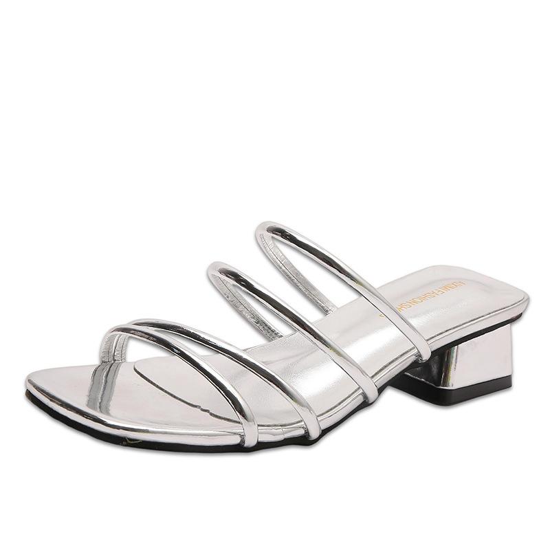 2025 one-word slippers women's new Korean version of two-heeled thin straps in summer with 100 wear cool and fairy wind cool slippers