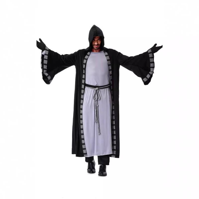 Mens Halloween Costume Grey Robe Cosplay Outfit Wizard Reaper Priest Stage Performance