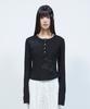 LMR Lettering Graphic Waffle Henley Neck Long Sleeve T-Shirt Black