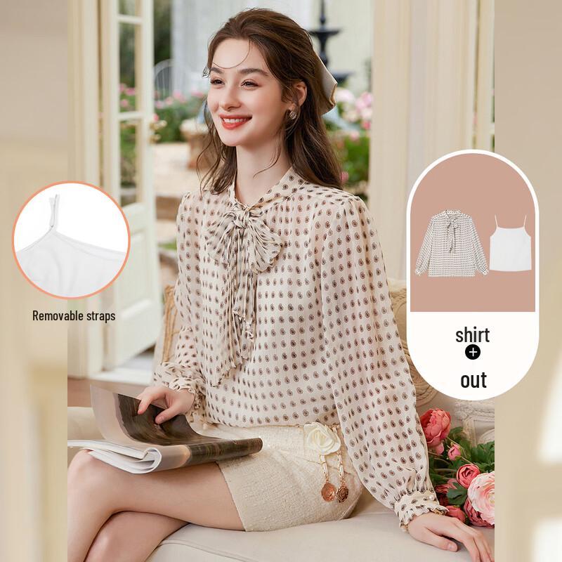 

Women s Printed Tie-Waist Two-Piece Blouse Set with Drop Shoulder S