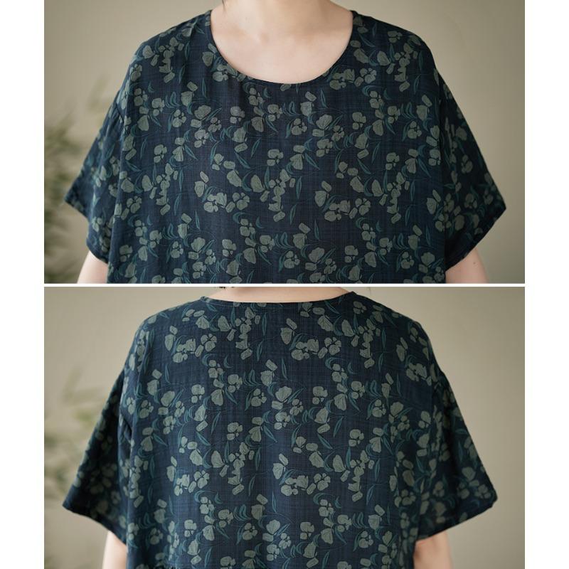 DIMANAF 2025 Summer Plus Size Dress Basic Women Casual Loose Vintage Oversized Printing New Long O-Neck Dress