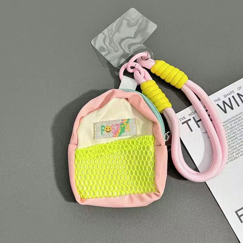 Trendy Colorful Soft Small Backpack with Coin Purse, Hand Strap & Contrasting Color Lanyard Pendant