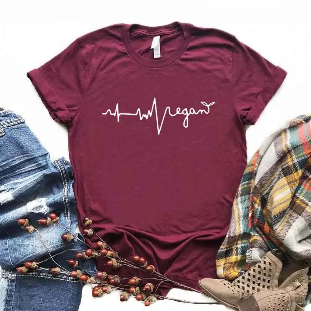 Vegan HeartBeat Letter Print Women T Shirt Short Sleeve O Neck Loose Women Tshirt Ladies Tee Shirt Tops Clothes Camisetas Mujer