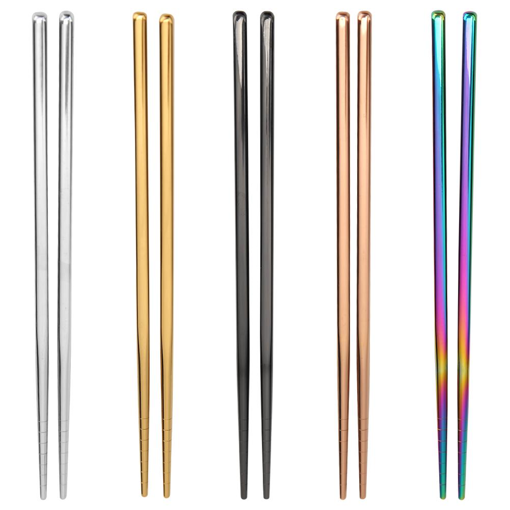 

Colorful Environmental Protection Food Sticks Stainless Steel Reusable Non-slip Chopsticks Kitchen Tableware Dishware срібний