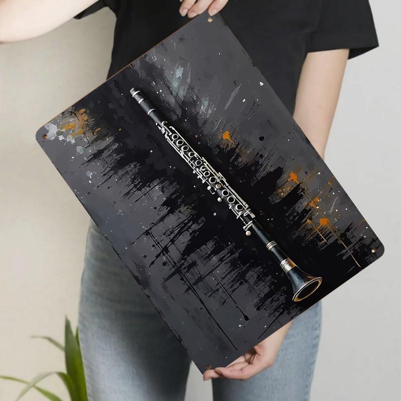 

Vintage Clarinet Musical Instrument Art Metal Tin Sign Modern Abstract Background Home Wall Decor Hanging Painting 20x30cm（7.8x11.8inch）