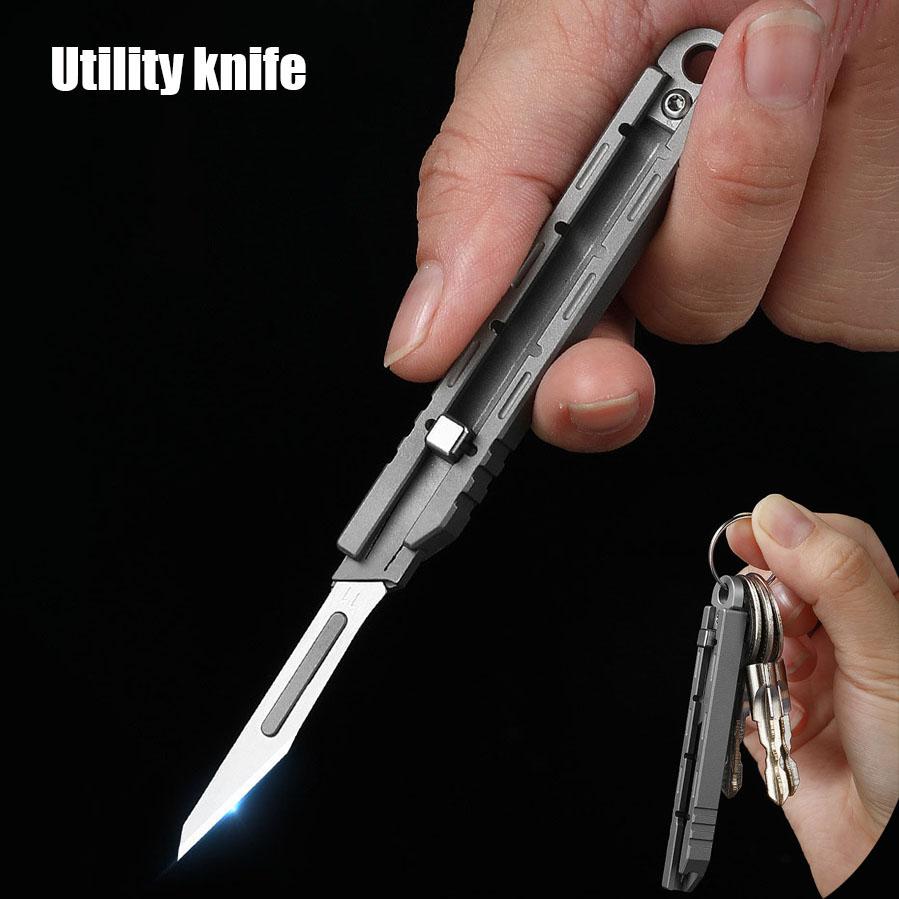 Upgrade Art Telescopic Utility Knife Titanium Alloy Handle Bottle Opener Paper Cutter Pocket Tools GIFT 10PCS Replaceable Blade