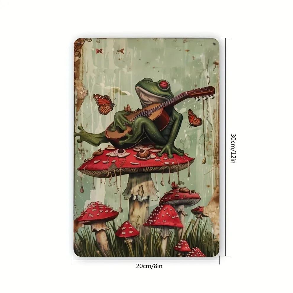 Vintage Frog Guitarist Tin Sign, Retro Metal Wall Decor Garage Man Cave Music Bar Art