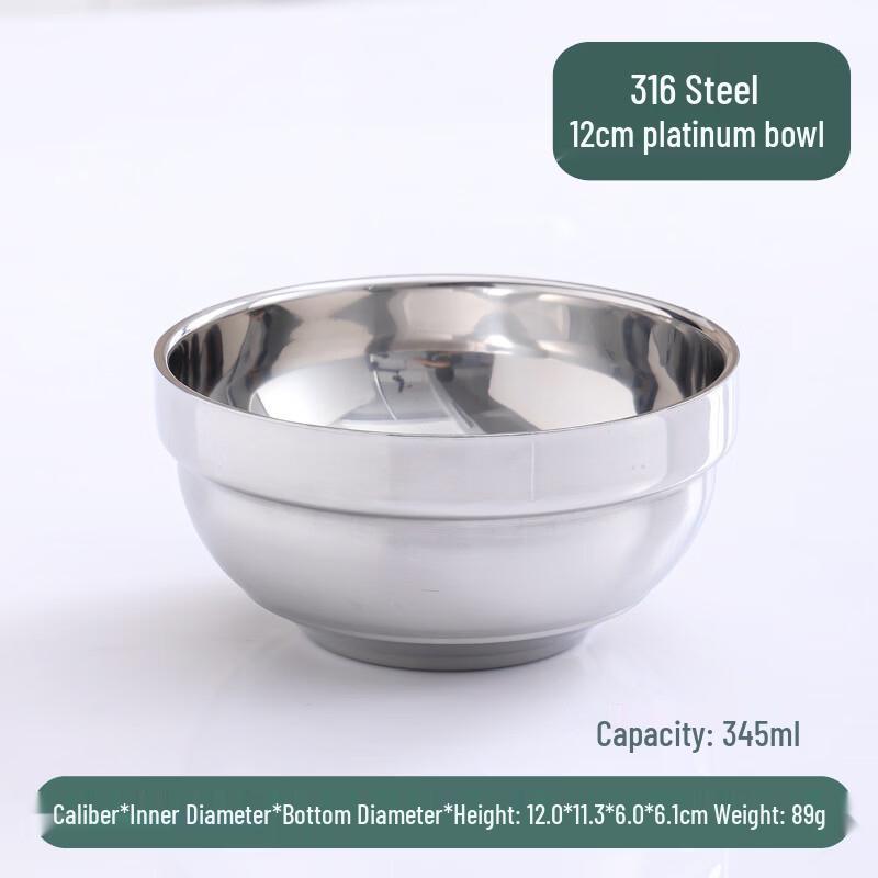 Zhishi 12cm Kids Double-Layer Anti-Scald 316 Stainless Steel 3-Bowl Set (2-Pack)