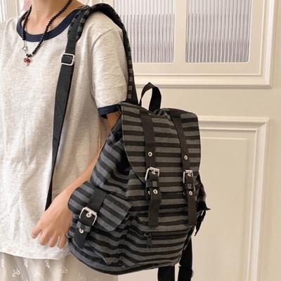 Sac à dos d'étudiant style coréen Y2K Sac de randonnée et de camping Sac à dos rayé mignon pour femmes