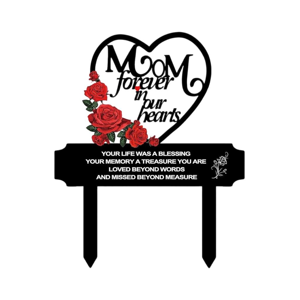 Memorial Marker for Cemetery Heart Plaque Garden Stake Mom Decoration Stake for Outdoor Yard Garden