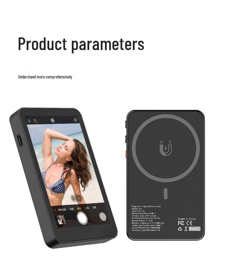 Wireless Mobile Selfie & Live Streaming Display for Photography with Screen Mirroring & Magnetic Rear Camera