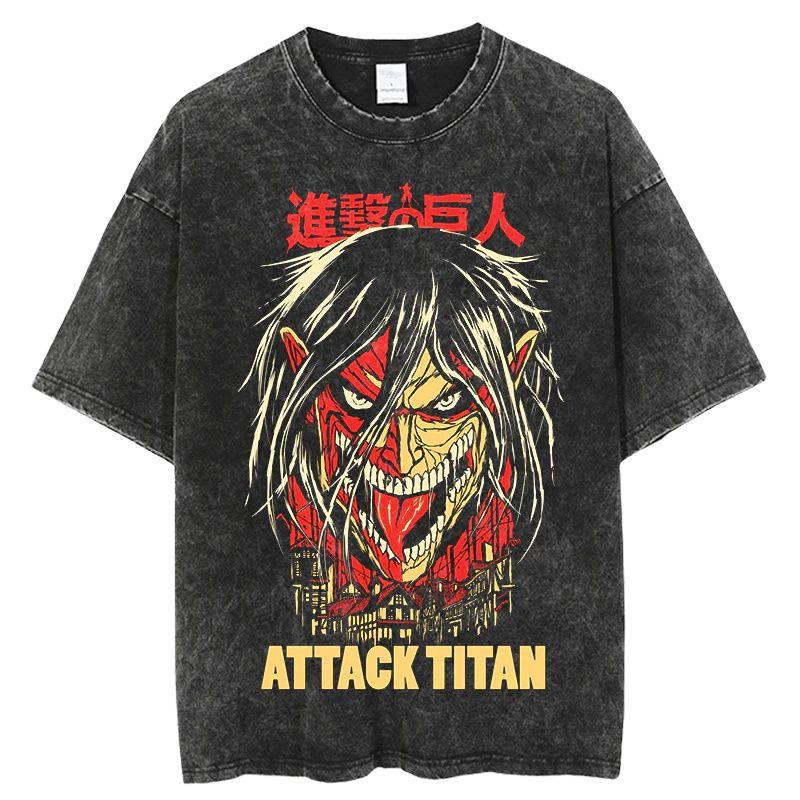 Attack on Titan Pánská trička Vintage praná trička s krátkým rukávem Dámská nadměrná Harajuku Streetwear Y2k Oblečení Topy