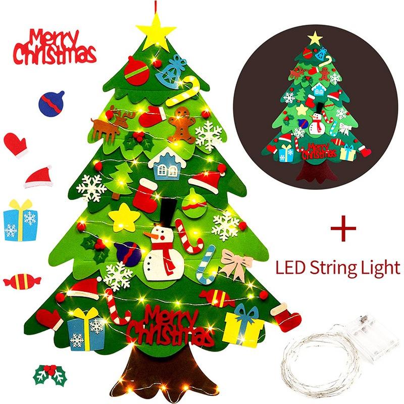 Christmas Tree DIY Soft Christmas Tree with Ornaments and String Light Christma Decorations Santa Claus Xmas Tree