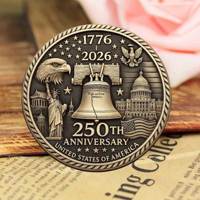 Moneda Souvenir del 250 Aniversario de EE. UU. Grabada a Doble Cara Insignia Conmemorativa de la Historia de los Estados Unidos Moneda Redonda de Metal de Colección Decoración Patriótica