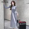 Fransk stil Høst Vinter Kvinner Midi Genser Kjole Halvkrage Svart Grå Apirkos Kaffe Strikkekjole Elegant Feminin Strikket Kjole