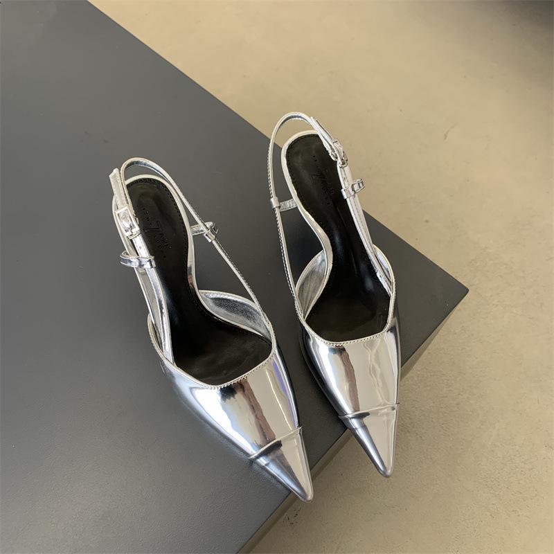 Autumn and Summer New French Pointed Thin High Heels Single Shoes Golden Temperament Pointed Empty Sandals Women's High Heels