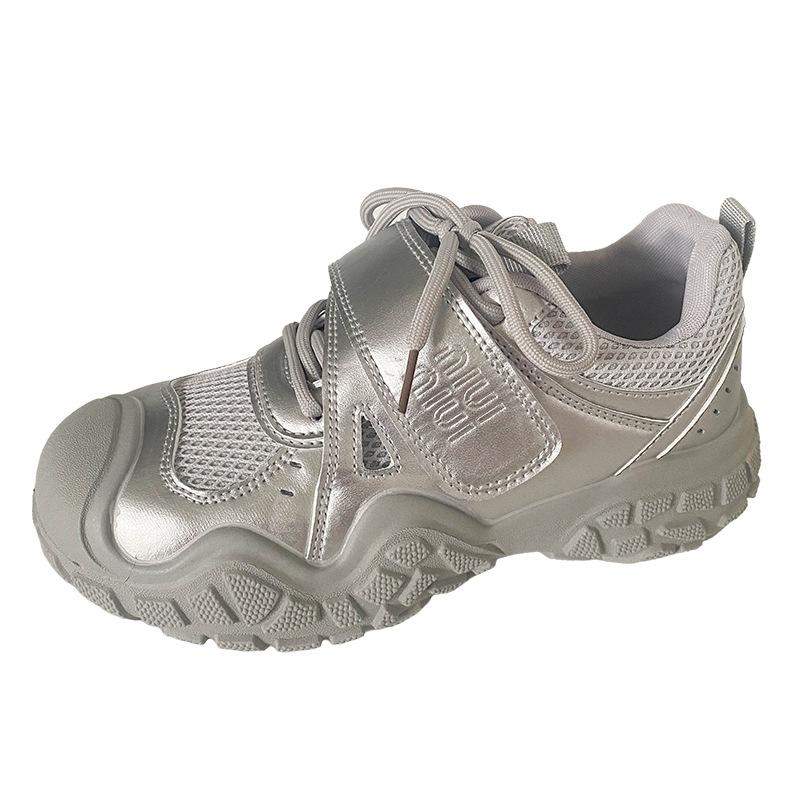 

K863 Velcro platform sneakers women s shoes hiking shoes 2024 new niche chic popular dad shoes 40 срібний