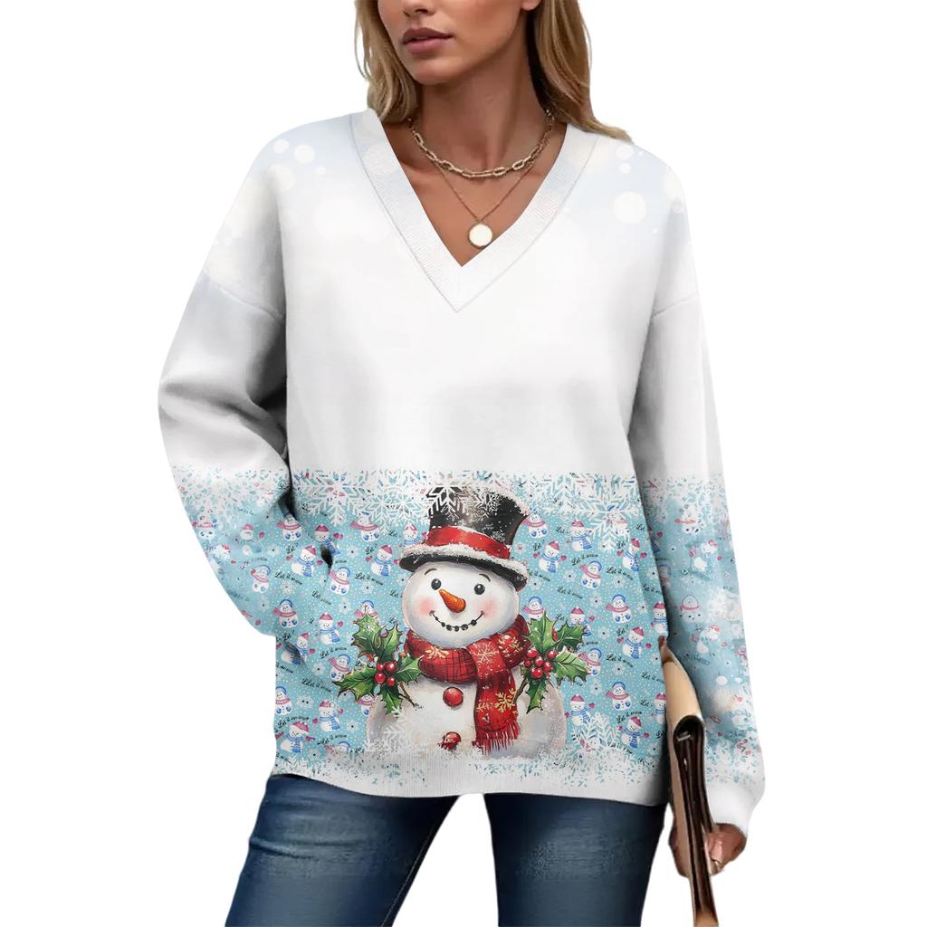 Women's Casual And Fashionable Christmas Print Long-Sleeved Top
