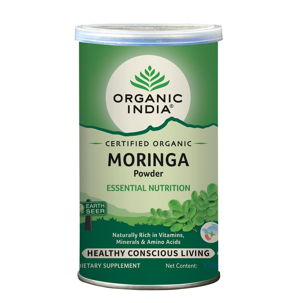 ORGANIC INDIA Moringa Powder 100 Gram & ORGANIC INDIA Moringa Essential Nutrition -Pack of 60 Veg Capsules COMBO