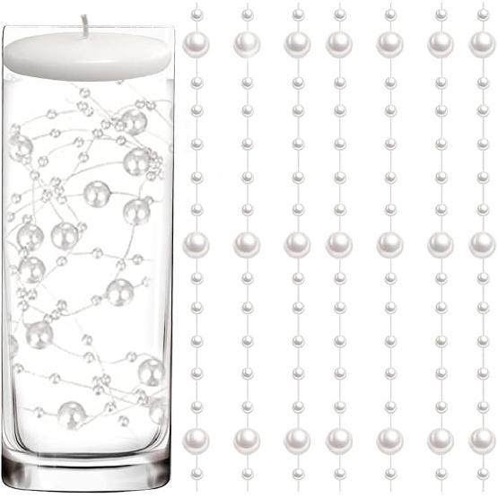 50 Pcs Pearl String for Floating Candles Centerpiece, Red Faux Pearl Beads Vase Filler for Wedding Table Décor.