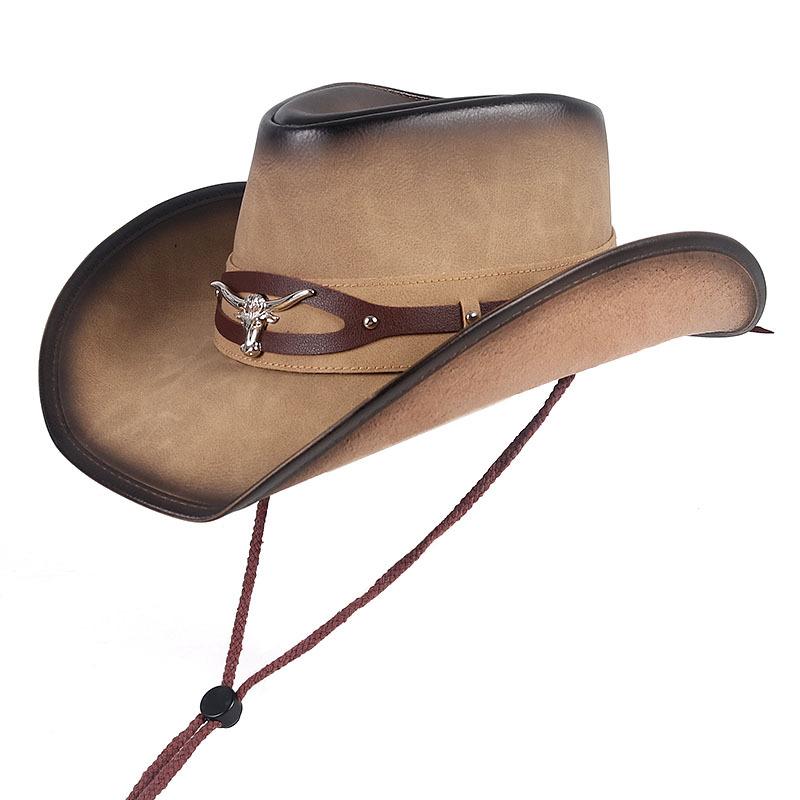 Leather Western Cowboy Hat Men'S Gentleman Godfather Hat Pu Material Panama Cowboy Hat Jazz Hat Sombrero Para Hombres