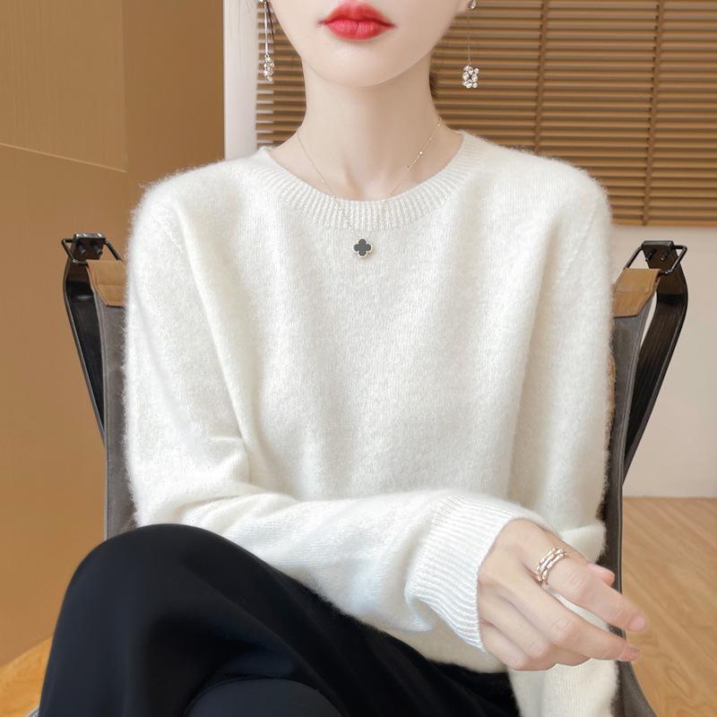 Höst/Vinter 100% Ull Rundhals Slim Fit Dammode Stickad Tröja