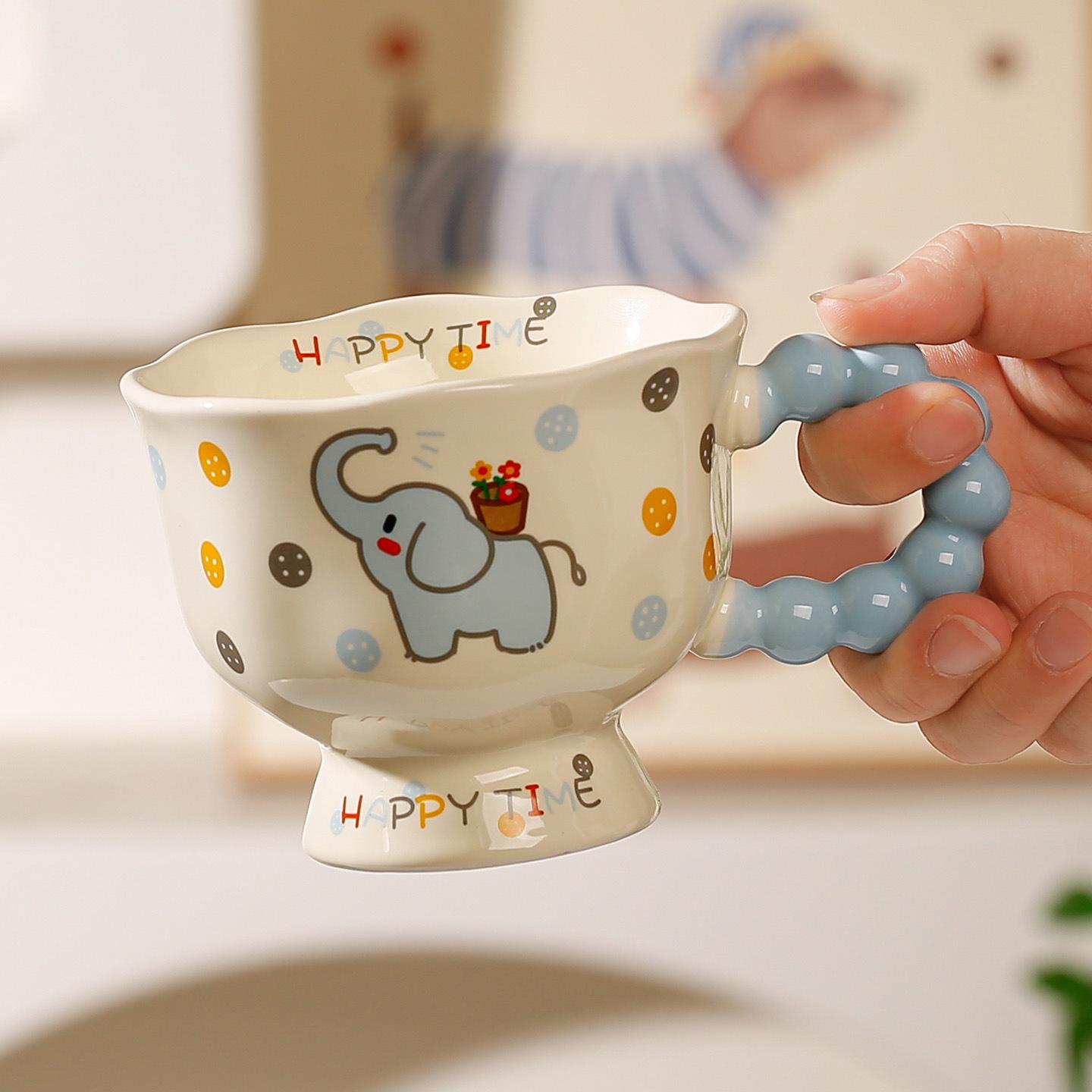 Cartoon Polka Dot Ceramic Mug with High Stem - Custom Logo Gift Cup Polka Dot High Stem Mug