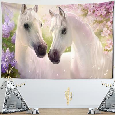 Krásná bílá koňská tapiserie na zeď Kawaii bohémská podložka na ručníky do obývacího pokoje dekorace polyesterové pozadí látka